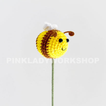 Crochet Bee on Stem: Handmade Yarn Insect Decor