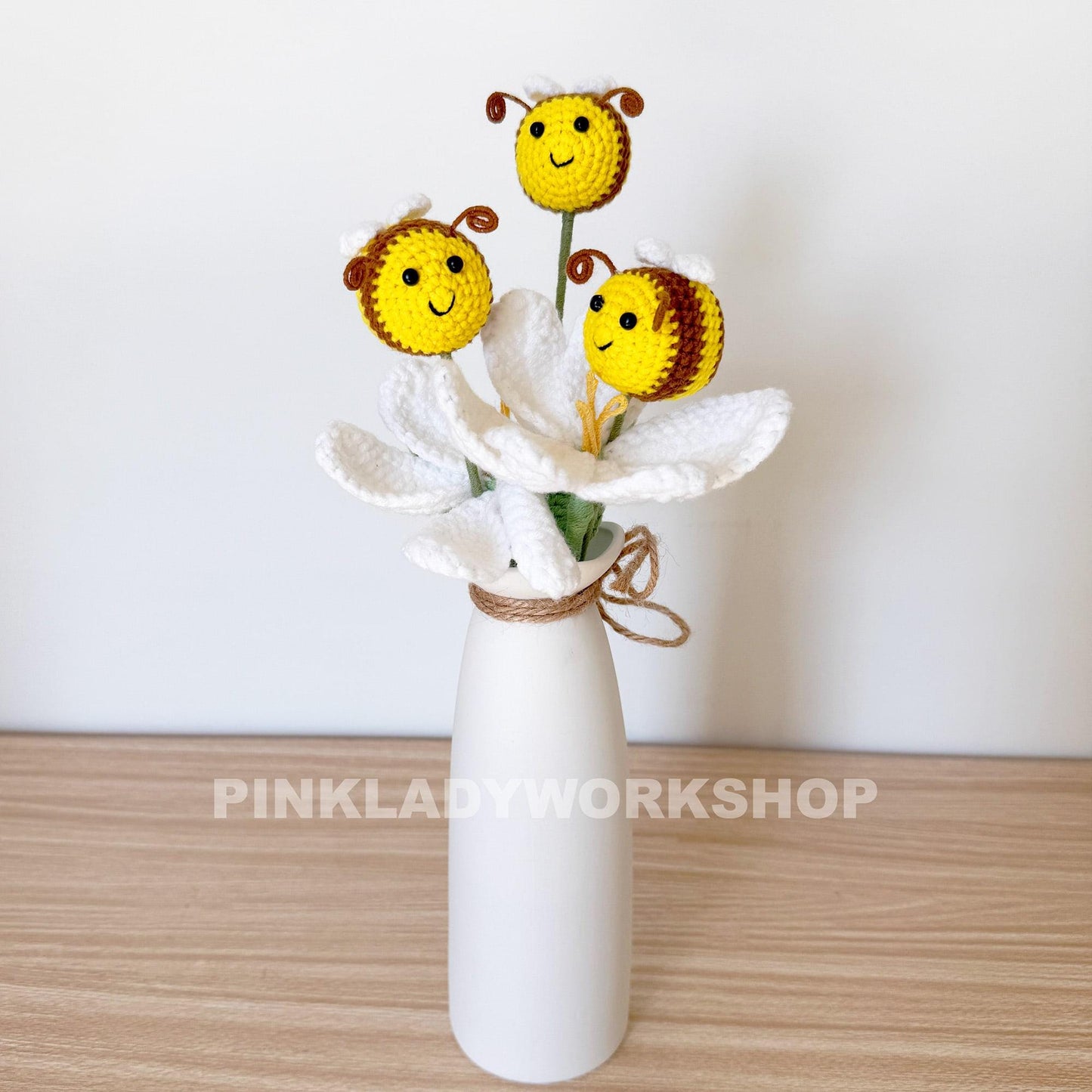 Crochet Bee on Stem: Handmade Yarn Insect Decor