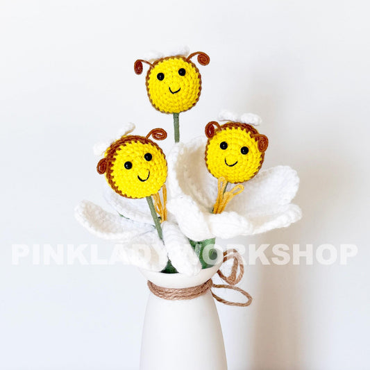 Crochet Bee on Stem: Handmade Yarn Insect Decor