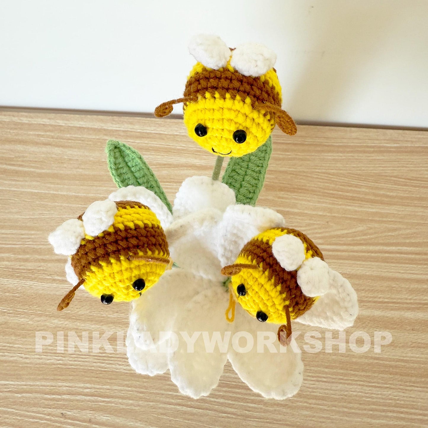 Crochet Bee on Stem: Handmade Yarn Insect Decor