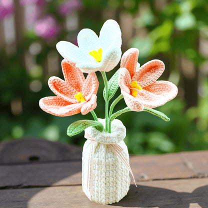 Crochet Tulip Bouquet in Vase | Handmade Crochet Flower Arrangement | Long-Lasting Floral Decor & Unique Gift