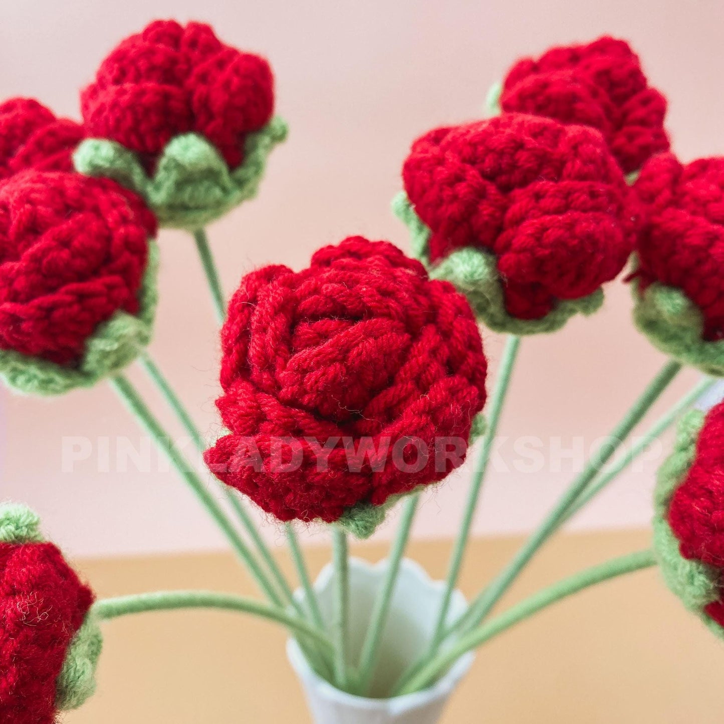 Crochet Red Rose Bouquet | Handmade Crochet Flower Arrangement | Long-Lasting Roses for Gifts, Weddings, and Home Decor