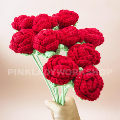 Crochet Red Rose Bouquet | Handmade Crochet Flower Arrangement | Long-Lasting Roses for Gifts, Weddings, and Home Decor