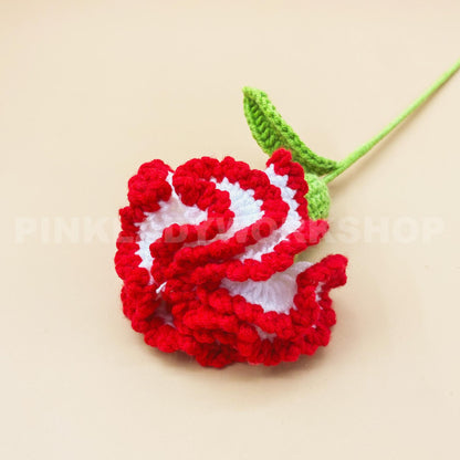 Handmade Crochet Carnation Flower Stems | Red | White| Home Decor Bouquet | Gift for Mom Girlfriend | Artificial Plant | Flowers Arrangement
