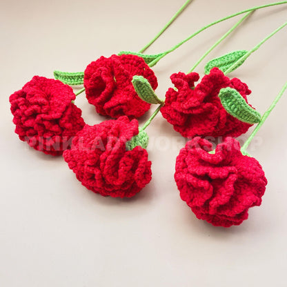 Handmade Crochet Carnation Flower Stems | Red | White| Home Decor Bouquet | Gift for Mom Girlfriend | Artificial Plant | Flowers Arrangement