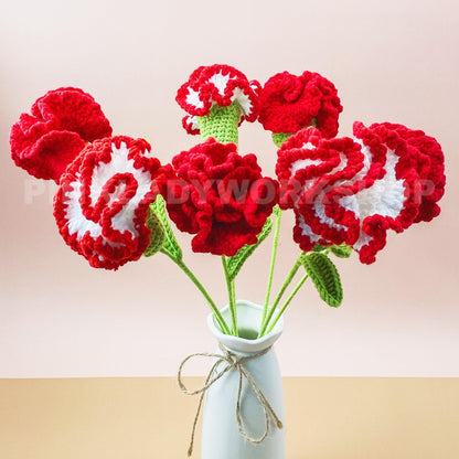Handmade Crochet Carnation Flower Stems | Red | White| Home Decor Bouquet | Gift for Mom Girlfriend | Artificial Plant | Flowers Arrangement