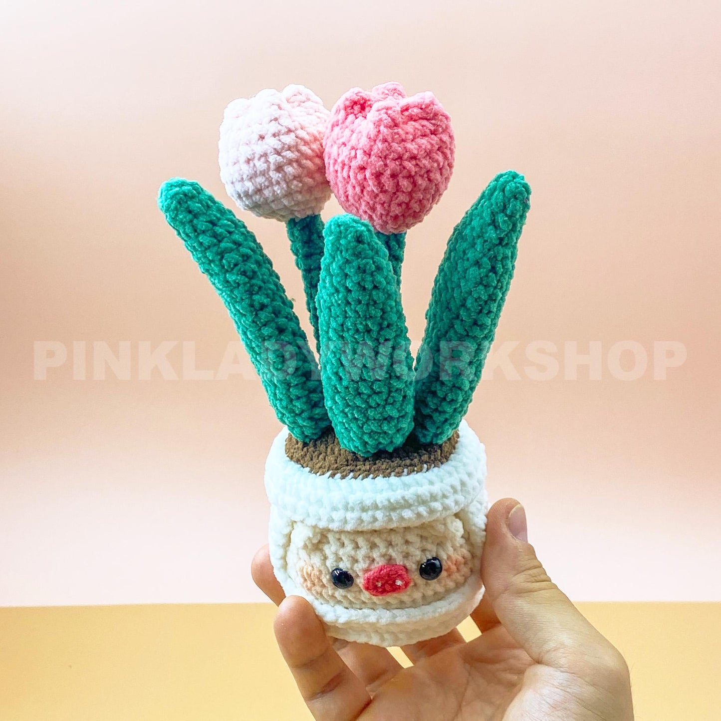 Crochet Plant Plushie with Face | Handmade Amigurumi Succulent & Tulip Pot | Cute Desk Decor, Gift, or Nursery Decoration