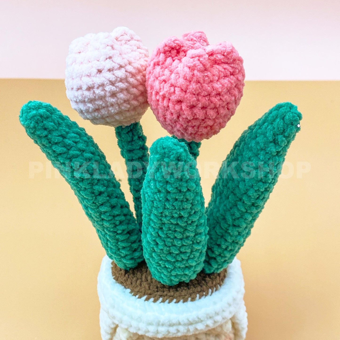 Crochet Plant Plushie with Face | Handmade Amigurumi Succulent & Tulip Pot | Cute Desk Decor, Gift, or Nursery Decoration