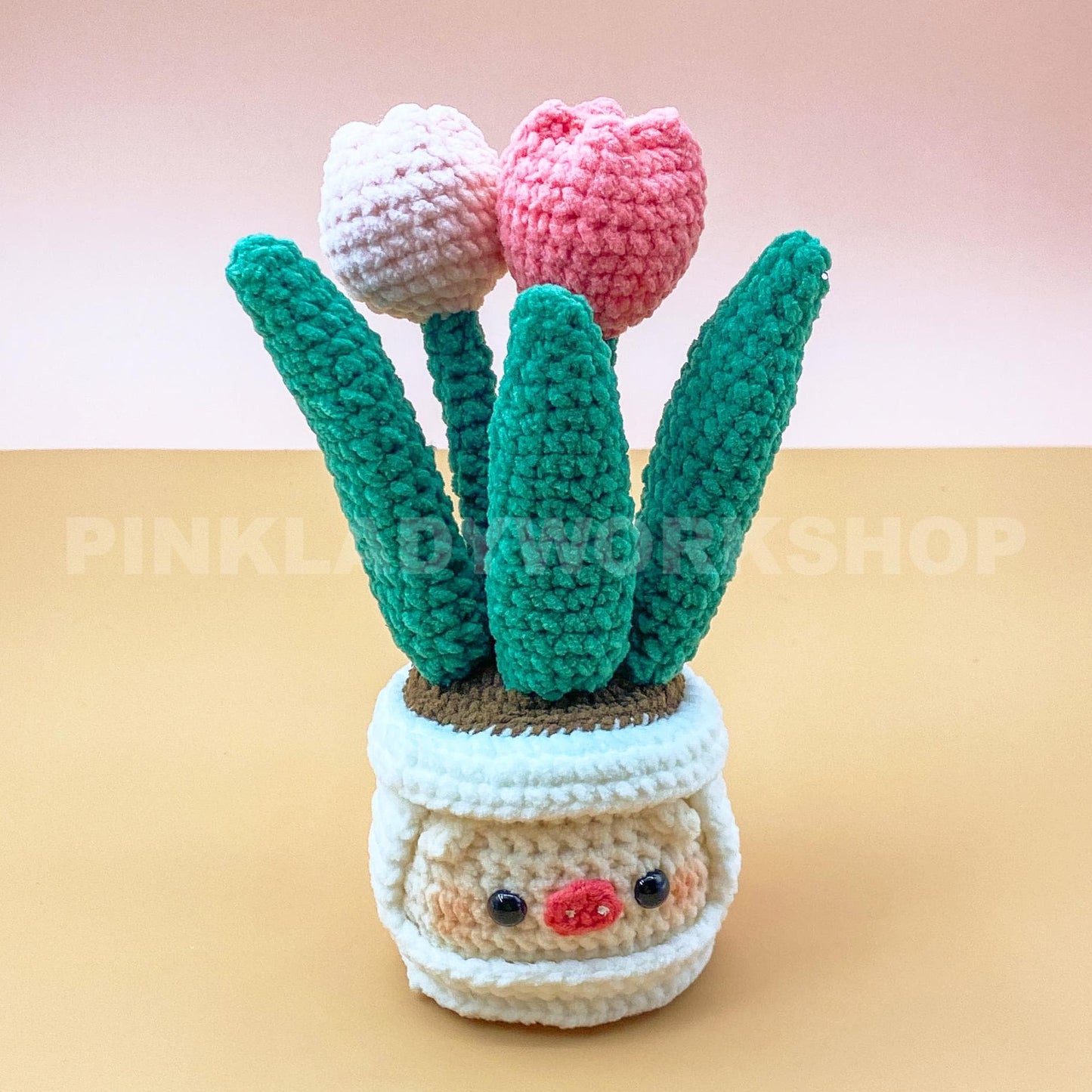 Crochet Plant Plushie with Face | Handmade Amigurumi Succulent & Tulip Pot | Cute Desk Decor, Gift, or Nursery Decoration