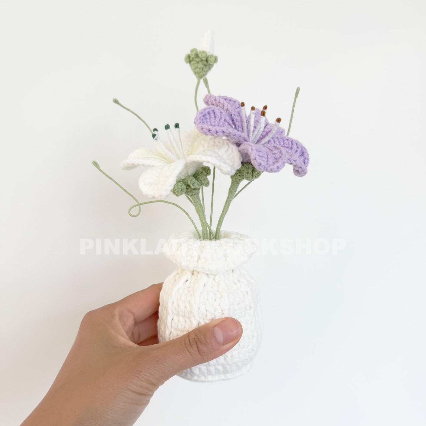 Crochet Corncockle Flower Bouquet in Vase | Handmade Crochet Flowers | Unique Long-Lasting Floral Decor & Gift