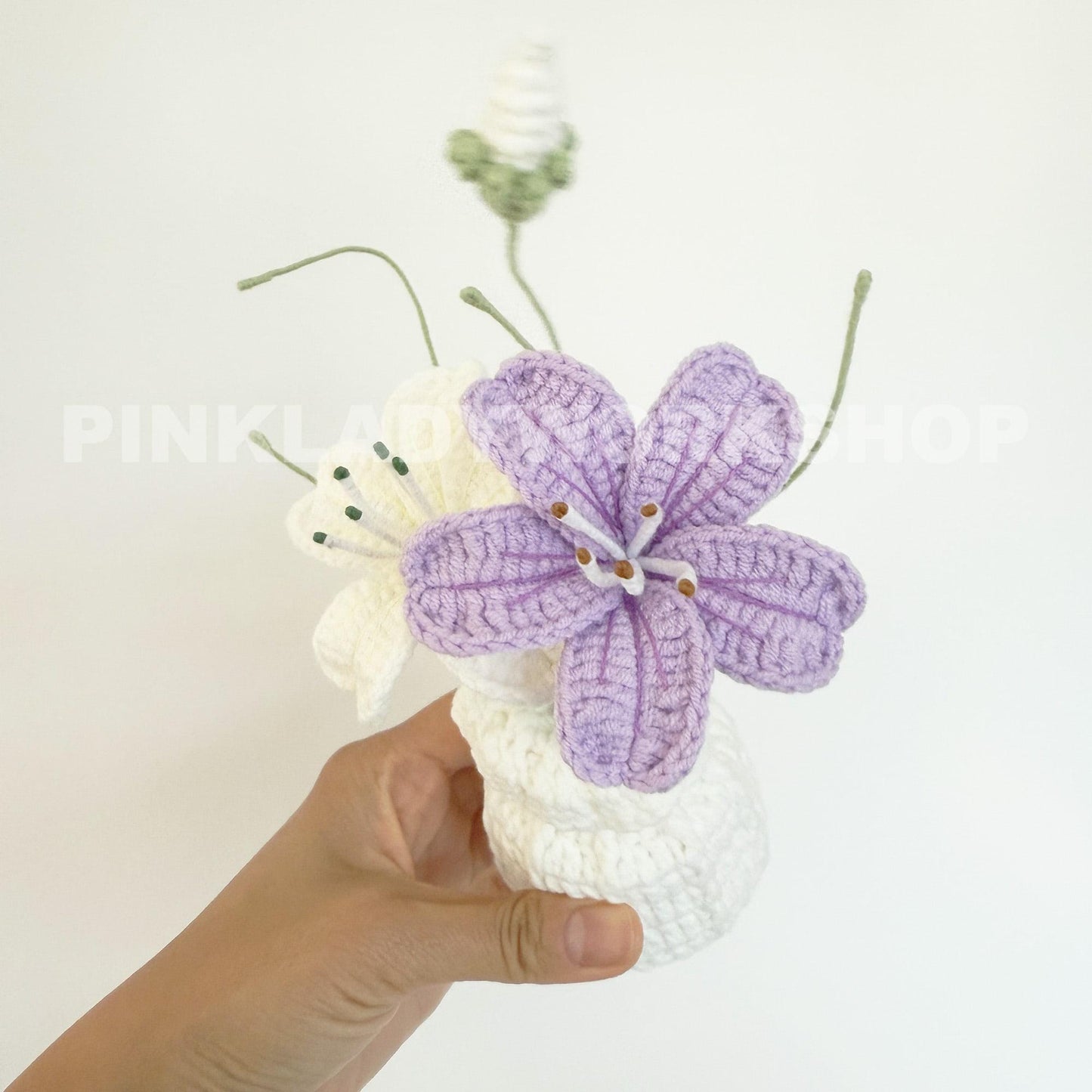 Crochet Corncockle Flower Bouquet in Vase | Handmade Crochet Flowers | Unique Long-Lasting Floral Decor & Gift