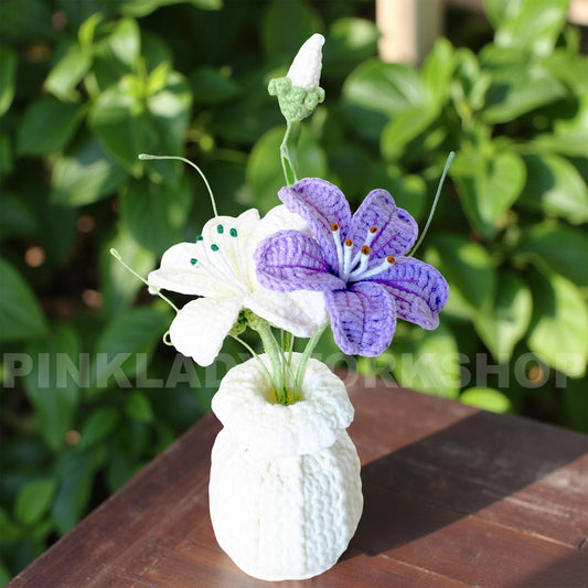 Crochet Corncockle Flower Bouquet in Vase | Handmade Crochet Flowers | Unique Long-Lasting Floral Decor & Gift