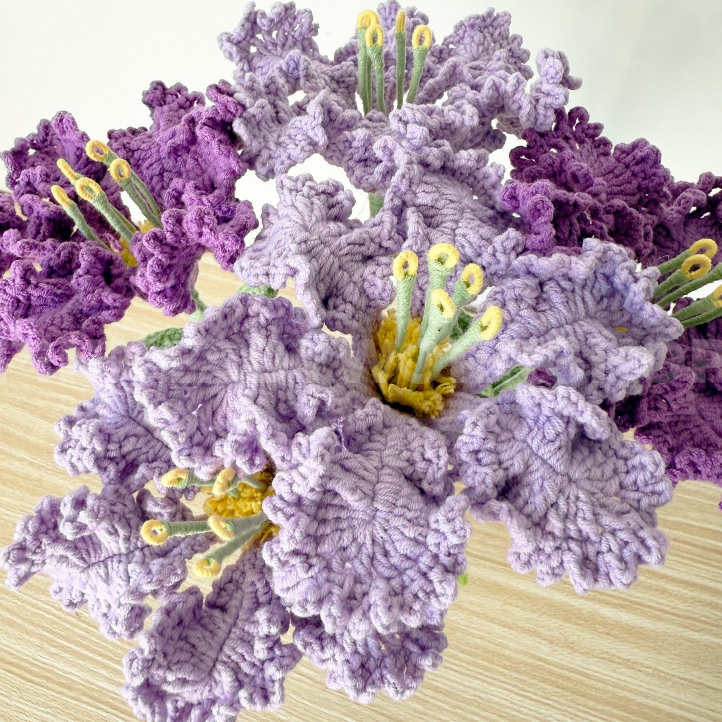 Crochet Crepe Myrtle Flower Bouquet (no vase) | Handmade Purple Crochet Flowers | Realistic Floral Decor | Crochet Gift for Home or Wedding