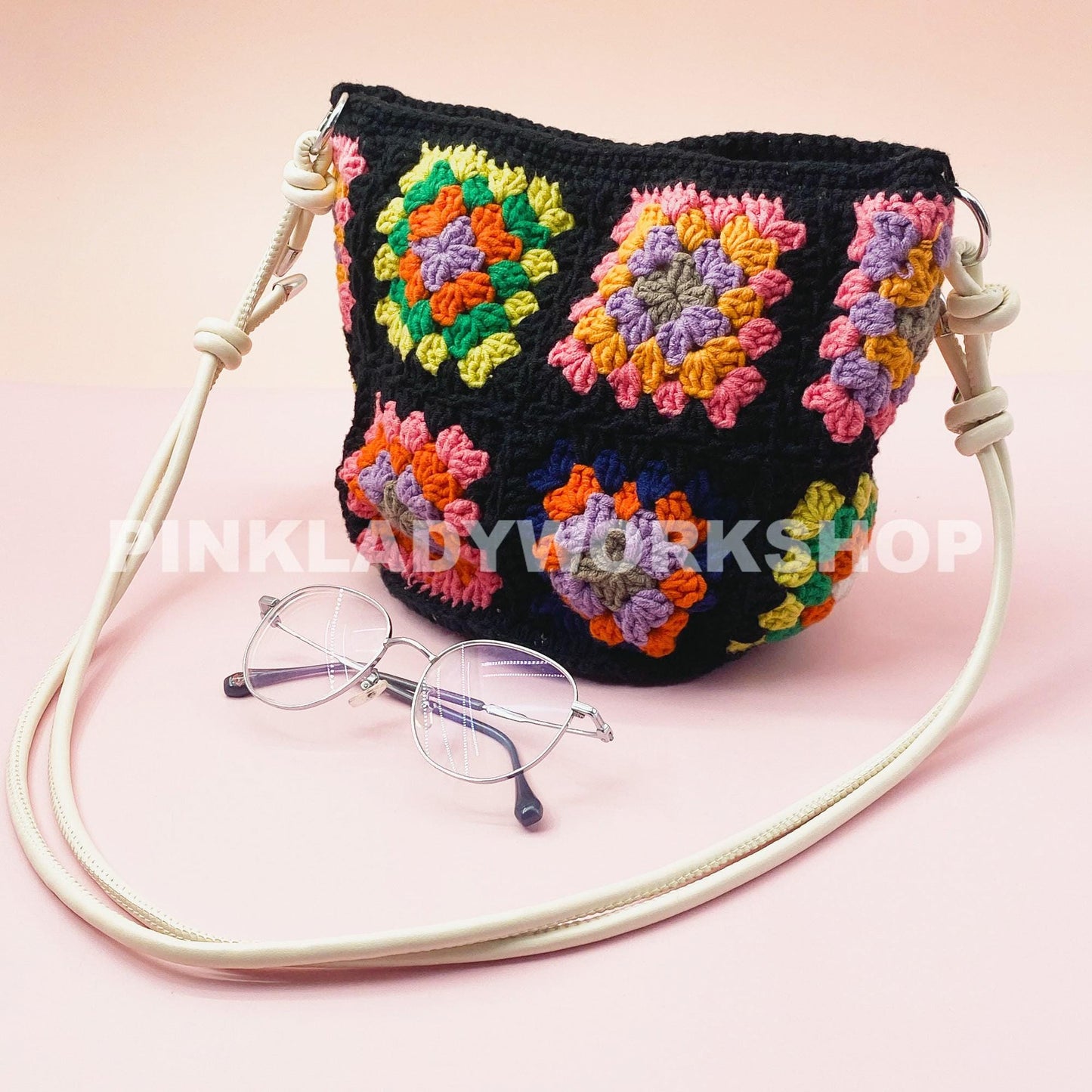 Handmade Crochet Granny Square Bag: Colorful Boho Crossbody Purse