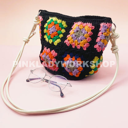 Handmade Crochet Granny Square Bag: Colorful Boho Crossbody Purse