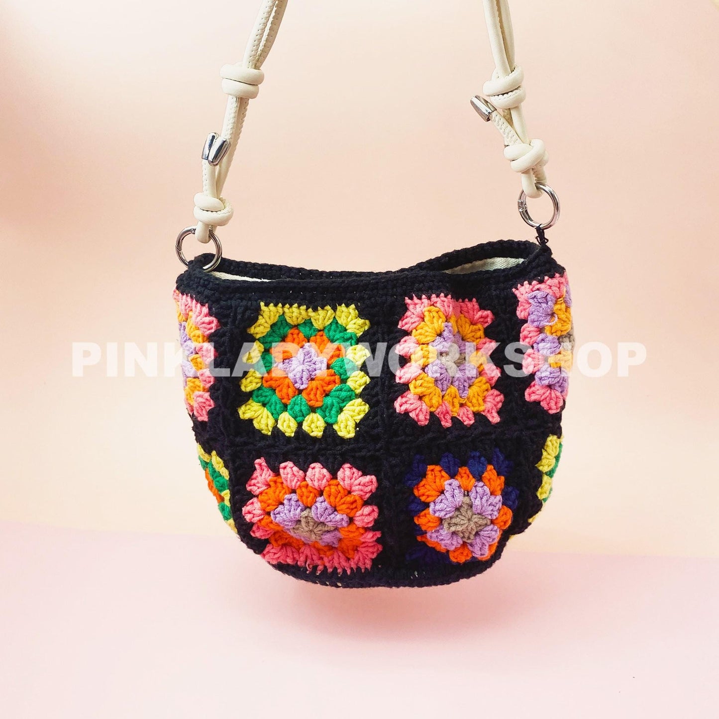 Handmade Crochet Granny Square Bag: Colorful Boho Crossbody Purse