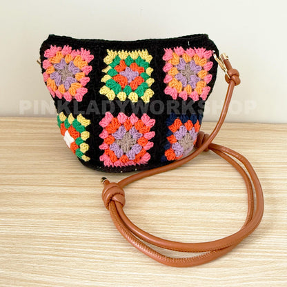 Handmade Crochet Granny Square Bag: Colorful Boho Crossbody Purse