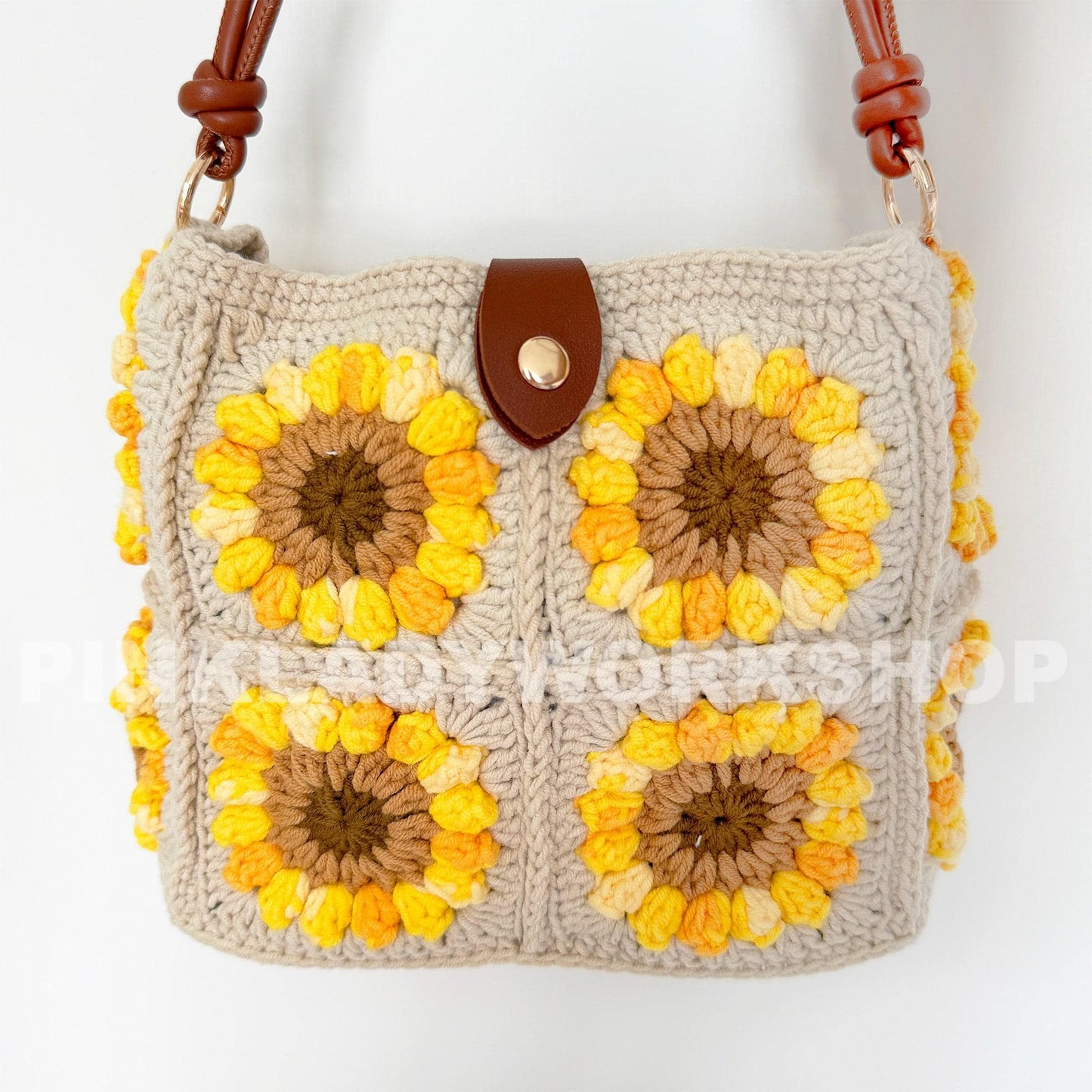 Handmade Crochet Sunflower Bag | Granny Square Crossbody Purse | Boho Shoulder Bag | Summer Festival Bag | Crochet Tote