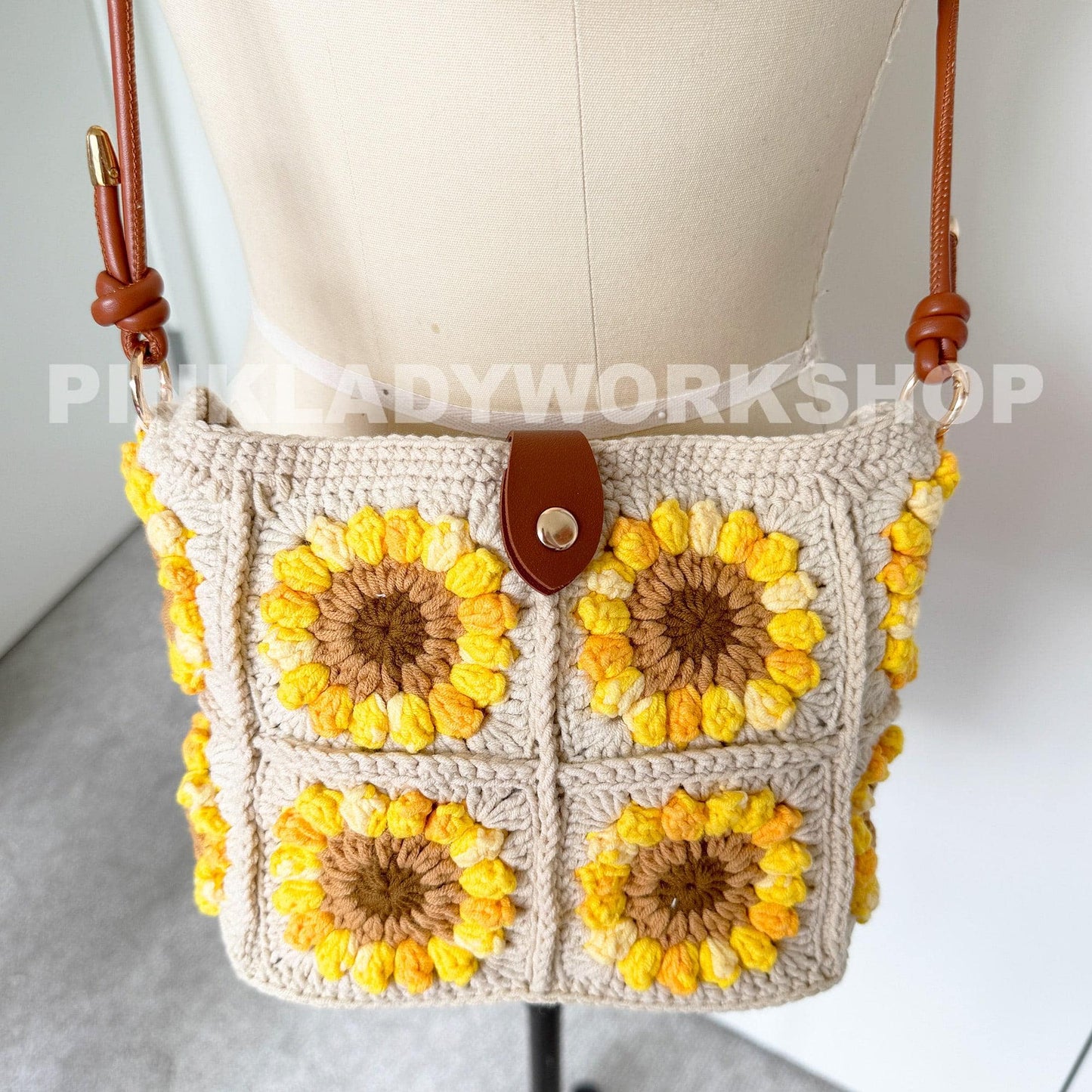 Handmade Crochet Sunflower Bag | Granny Square Crossbody Purse | Boho Shoulder Bag | Summer Festival Bag | Crochet Tote