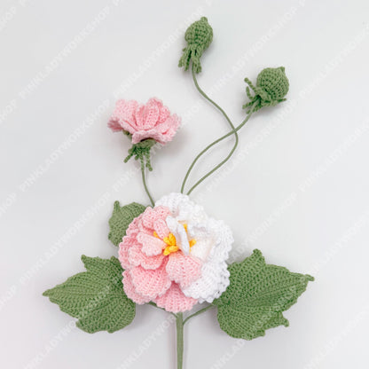 Crochet Cotton Rose Bouquet (no vase) | Handmade Hibiscus mutabilis Flowers | Pink & White Crochet Flower Arrangement | Gift Home Decor