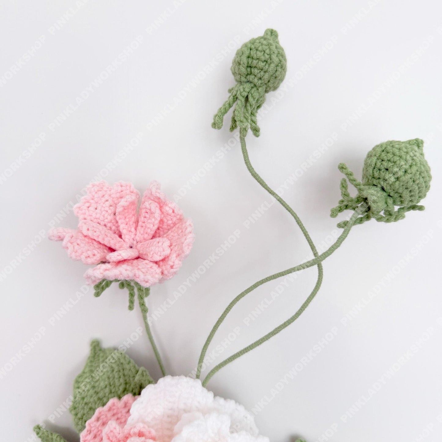 Crochet Cotton Rose Bouquet (no vase) | Handmade Hibiscus mutabilis Flowers | Pink & White Crochet Flower Arrangement | Gift Home Decor