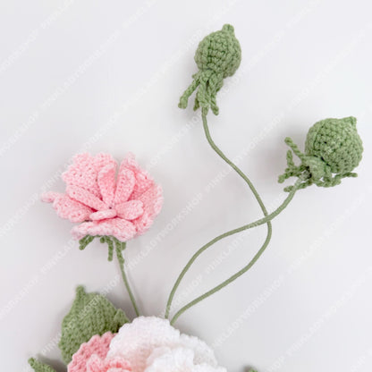 Crochet Cotton Rose Bouquet (no vase) | Handmade Hibiscus mutabilis Flowers | Pink & White Crochet Flower Arrangement | Gift Home Decor