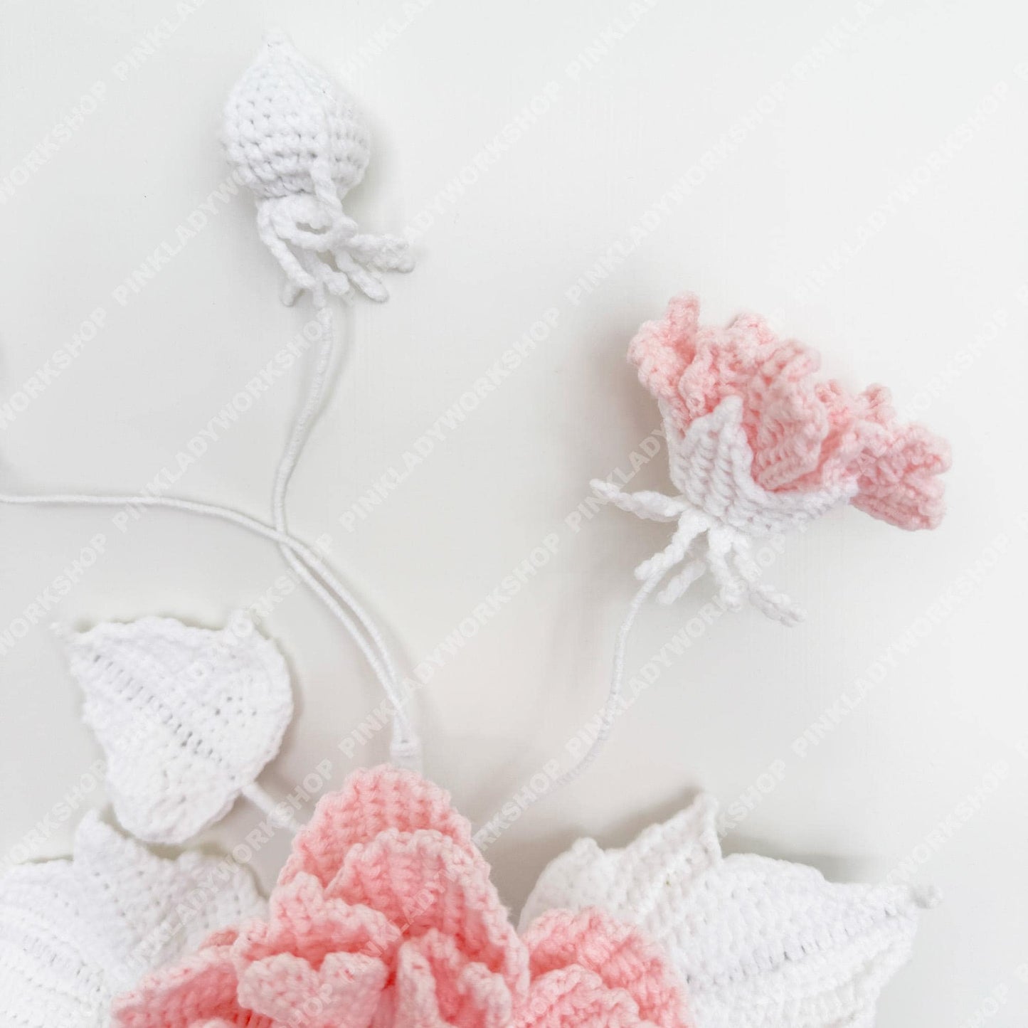 Crochet Cotton Rose Bouquet (no vase) | Handmade Hibiscus mutabilis Flowers | Pink & White Crochet Flower Arrangement | Gift Home Decor