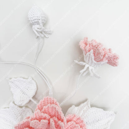 Crochet Cotton Rose Bouquet (no vase) | Handmade Hibiscus mutabilis Flowers | Pink & White Crochet Flower Arrangement | Gift Home Decor