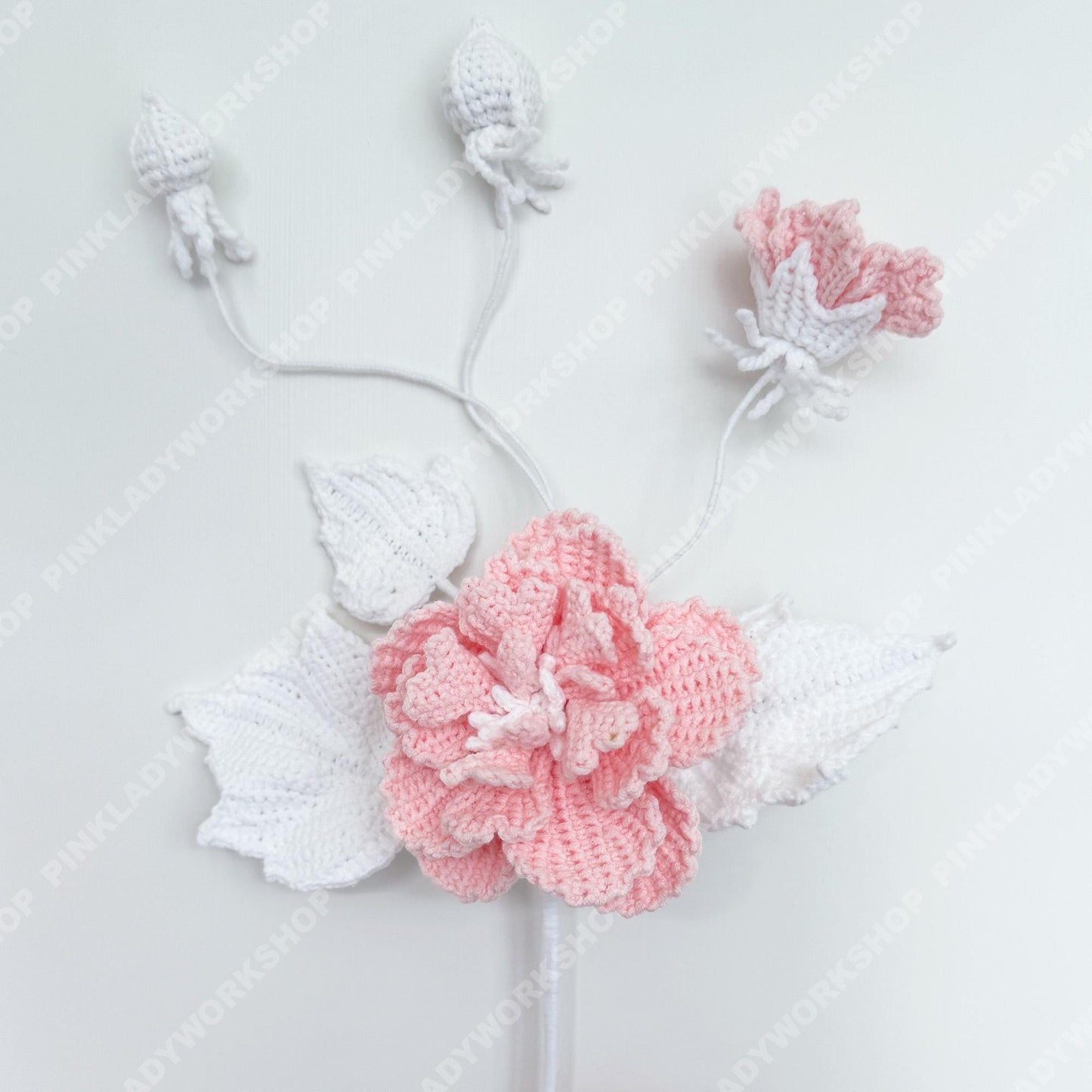 Crochet Cotton Rose Bouquet (no vase) | Handmade Hibiscus mutabilis Flowers | Pink & White Crochet Flower Arrangement | Gift Home Decor