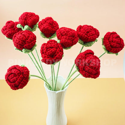 Crochet Red Rose Bouquet | Handmade Crochet Flower Arrangement | Long-Lasting Roses for Gifts, Weddings, and Home Decor