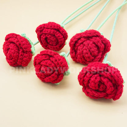 Crochet Red Rose Bouquet | Handmade Crochet Flower Arrangement | Long-Lasting Roses for Gifts, Weddings, and Home Decor