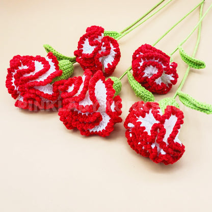 Handmade Crochet Carnation Flower Stems | Red | White| Home Decor Bouquet | Gift for Mom Girlfriend | Artificial Plant | Flowers Arrangement