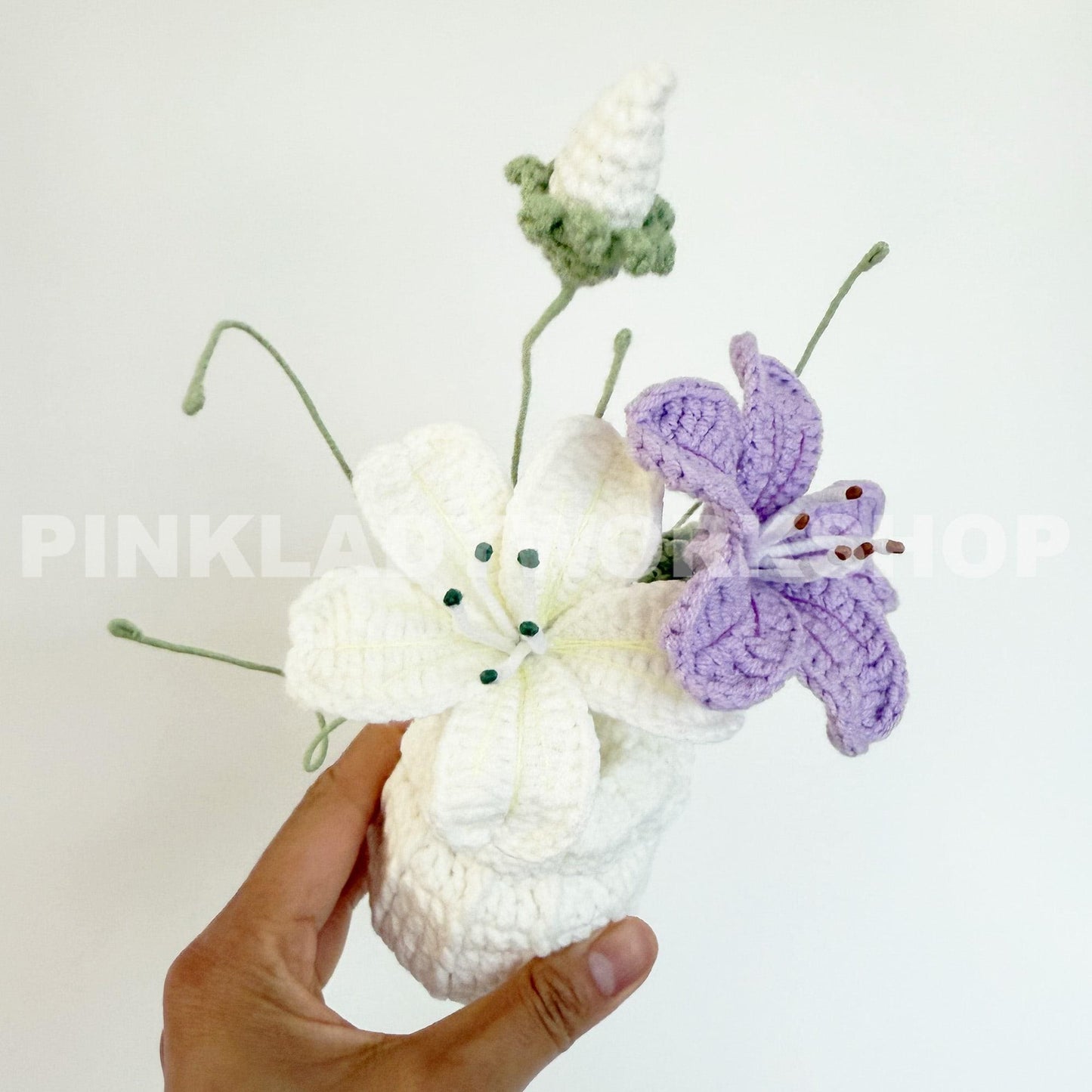 Crochet Corncockle Flower Bouquet in Vase | Handmade Crochet Flowers | Unique Long-Lasting Floral Decor & Gift