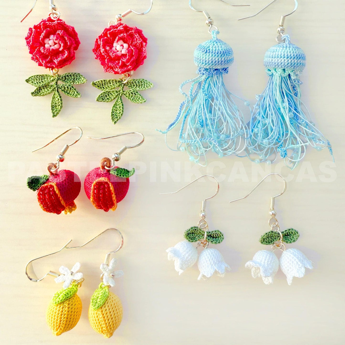 Handmade Micro Crochet Earrings | Flower, Fruit & Jellyfish Designs | Unique Boho Jewelry | Gift for Her | Lightweight Statement Earrings