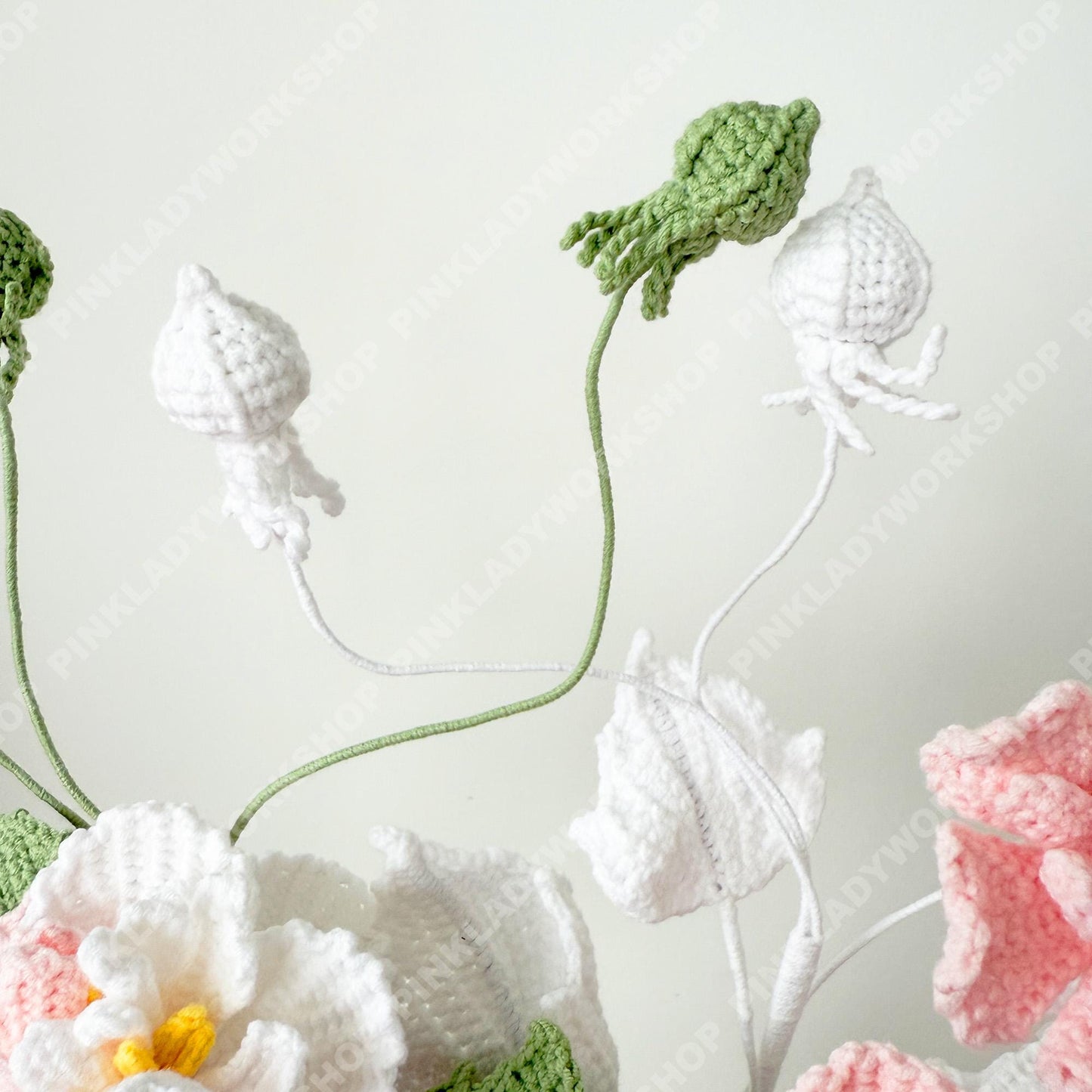 Crochet Cotton Rose Bouquet (no vase) | Handmade Hibiscus mutabilis Flowers | Pink & White Crochet Flower Arrangement | Gift Home Decor