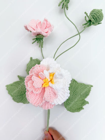 Crochet Cotton Rose Bouquet (no vase) | Handmade Hibiscus mutabilis Flowers | Pink & White Crochet Flower Arrangement | Gift Home Decor