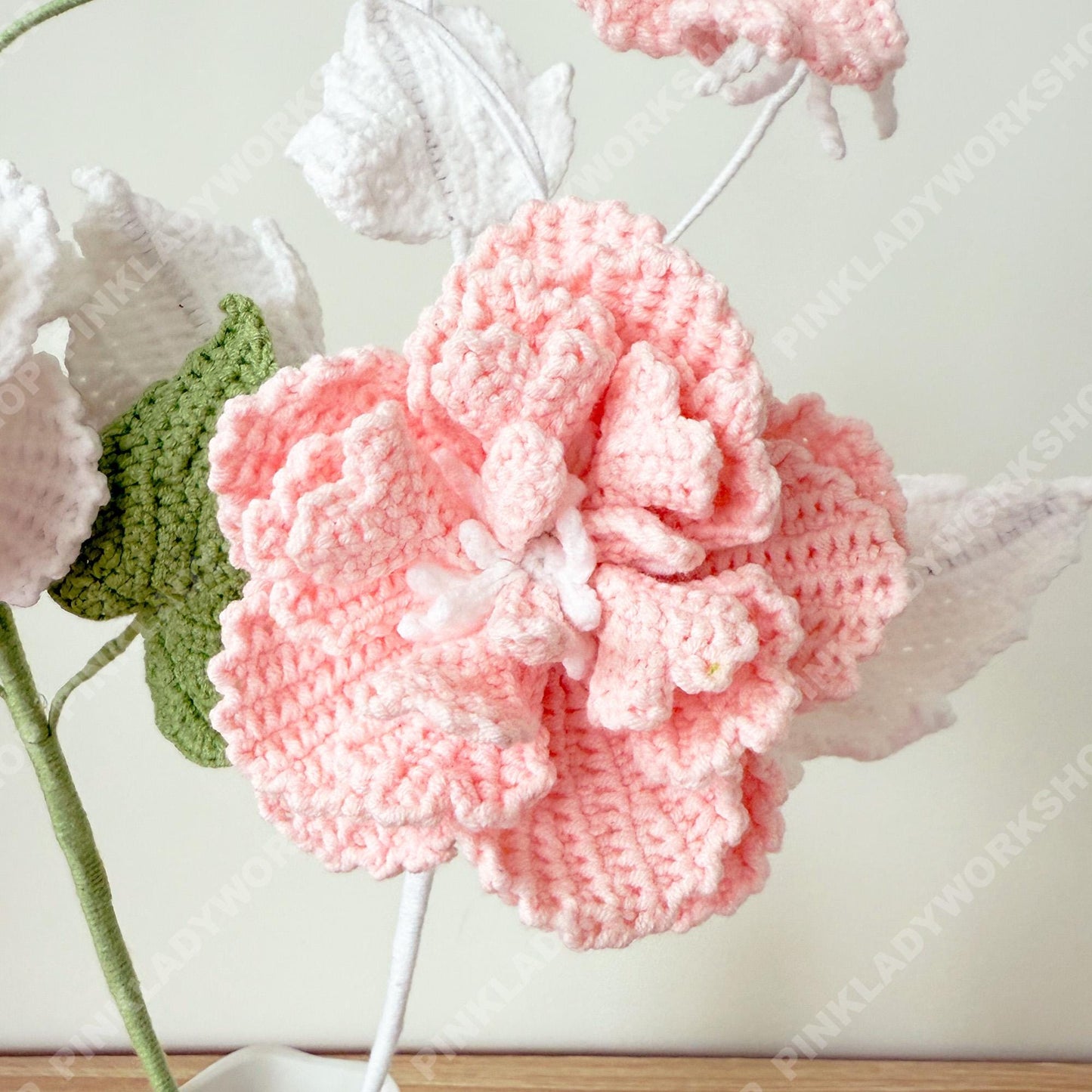 Crochet Cotton Rose Bouquet (no vase) | Handmade Hibiscus mutabilis Flowers | Pink & White Crochet Flower Arrangement | Gift Home Decor