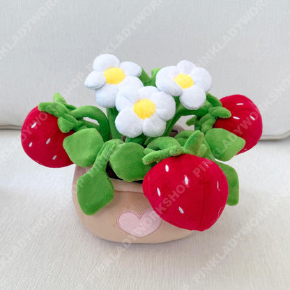 PinkLadyWorkshop Exclusive Pink Tulip | Daisy | Strawberry Pot Plush Toy: Stuffed Flower Bouquet