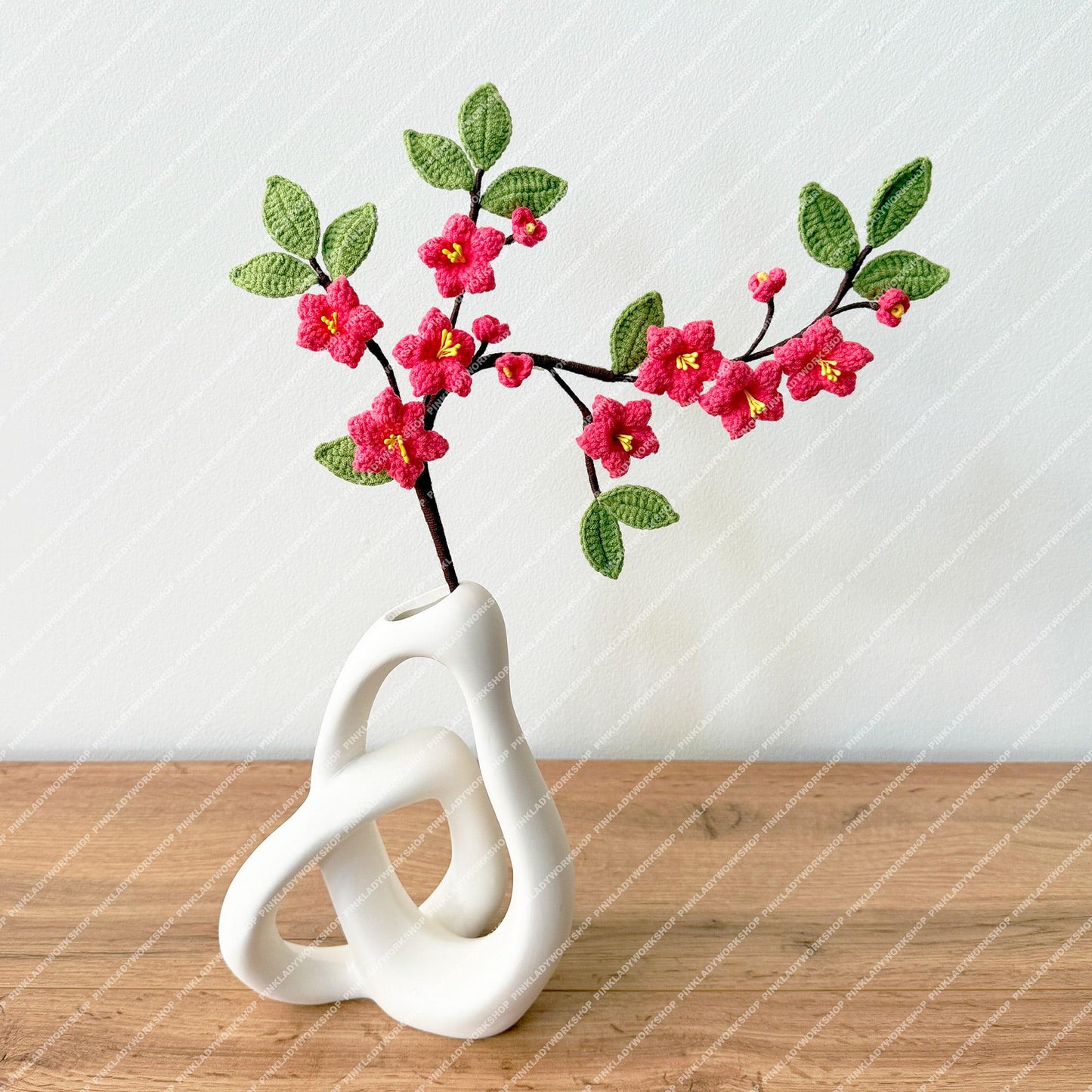 Handmade Crochet Sakura Stems (no vase): Cotton Plum Blossom Bouquet