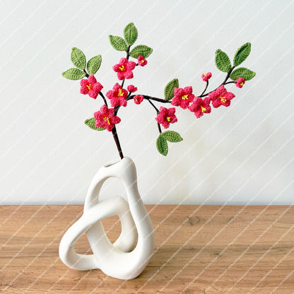 Handmade Crochet Sakura Stems (no vase): Cotton Plum Blossom Bouquet