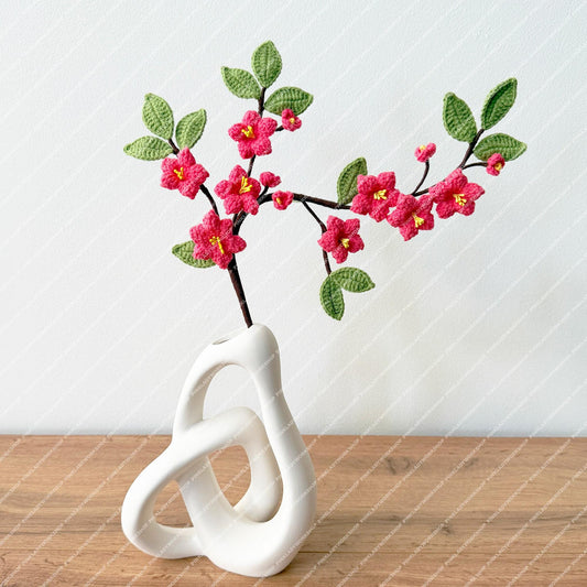 Handmade Crochet Sakura Stems (no vase): Cotton Plum Blossom Bouquet