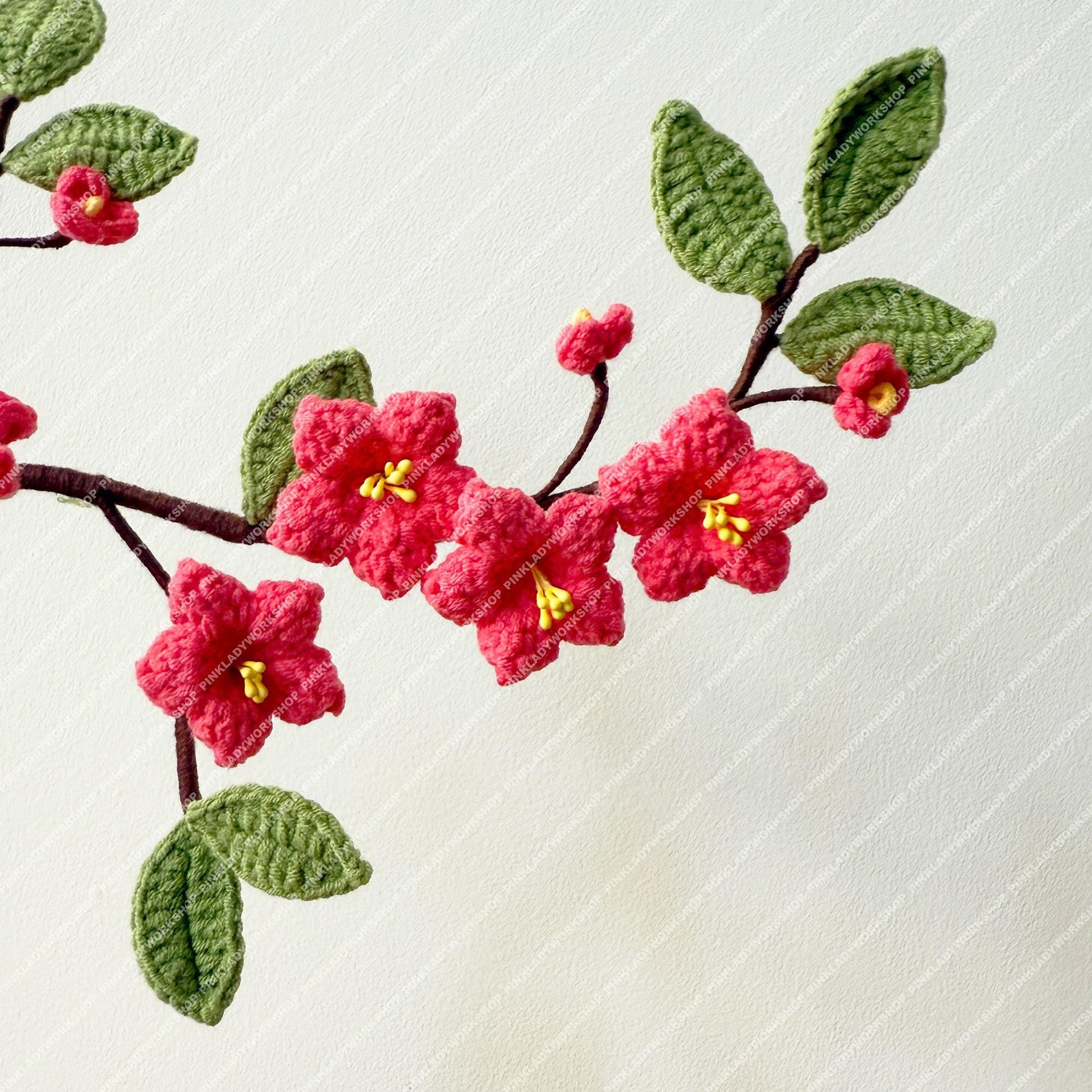 Handmade Crochet Sakura Stems (no vase): Cotton Plum Blossom Bouquet