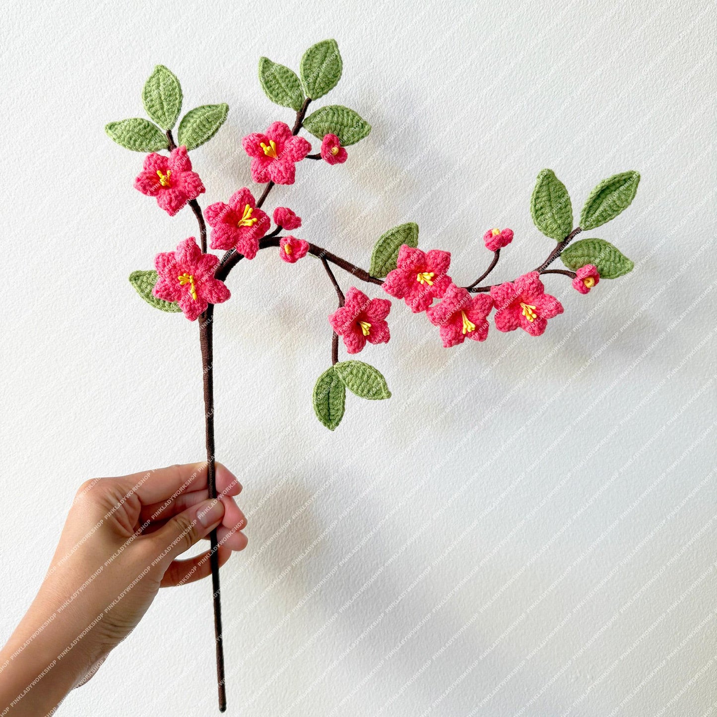 Handmade Crochet Sakura Stems (no vase): Cotton Plum Blossom Bouquet