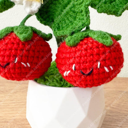 Handmade Crochet Tomato Pot: Smiley Fruit Vegetable Plush Arrangement