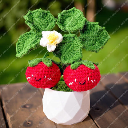 Handmade Crochet Tomato Pot: Smiley Fruit Vegetable Plush Arrangement