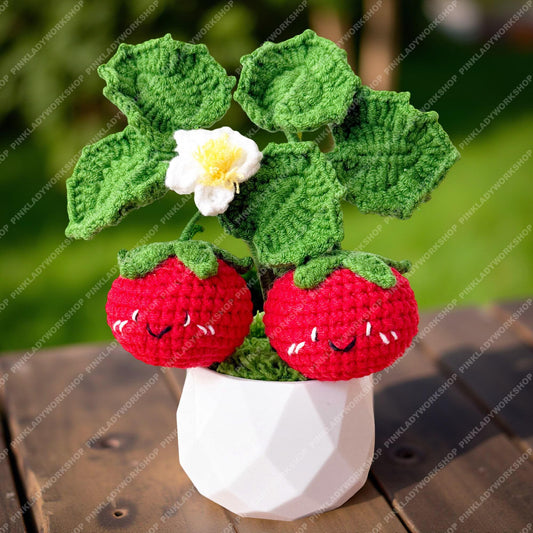 Handmade Crochet Tomato Pot: Smiley Fruit Vegetable Plush Arrangement