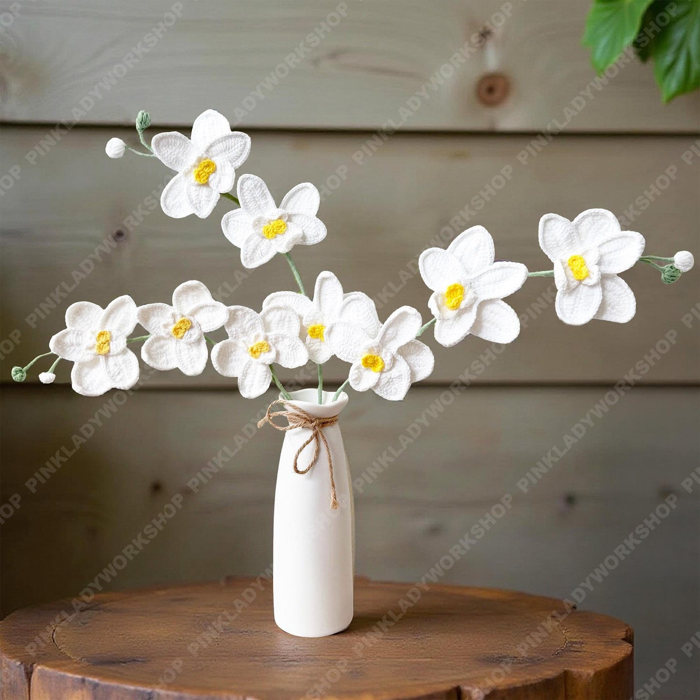 Crochet White Orchid Bouquet (no vase) | Handmade Crochet Flower Stem