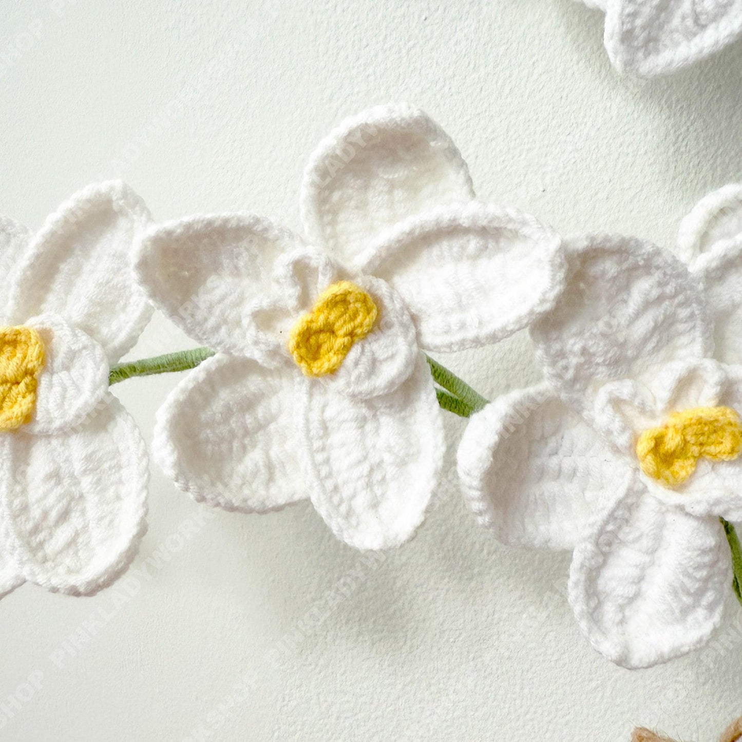 Crochet White Orchid Bouquet (no vase) | Handmade Crochet Flower Stem