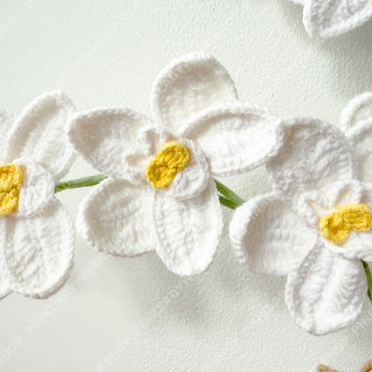 Crochet White Orchid Bouquet (no vase) | Handmade Crochet Flower Stem