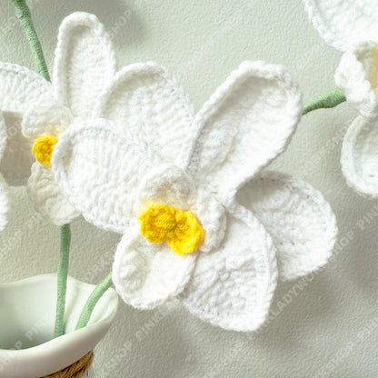 Crochet White Orchid Bouquet (no vase) | Handmade Crochet Flower Stem